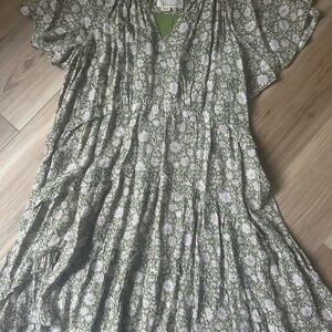 Anthropologie Green and White Floral Dress